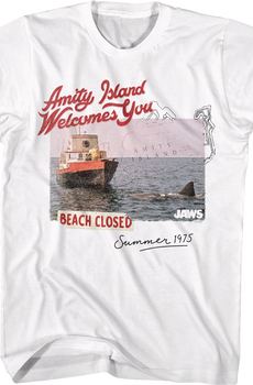 Amity Island Beach Closed Postcard Jaws T-Shirt