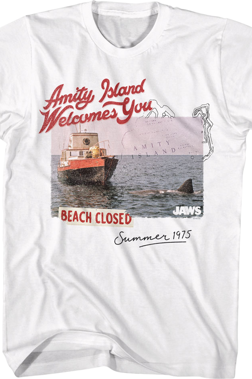 Amity Island Beach Closed Postcard Jaws T-Shirt