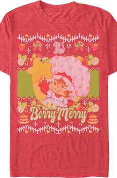 Berry Merry Faux Ugly Christmas Sweater Strawberry Shortcake T-Shirt