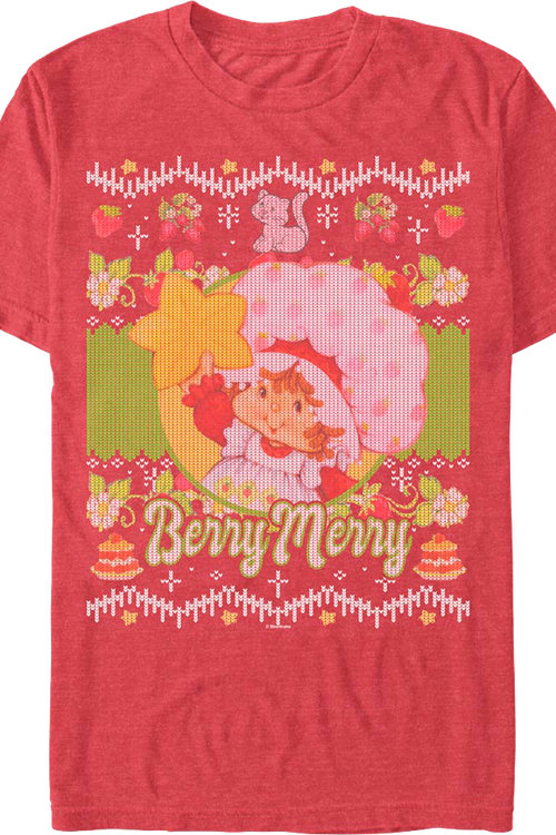 Berry Merry Faux Ugly Christmas Sweater Strawberry Shortcake T-Shirt