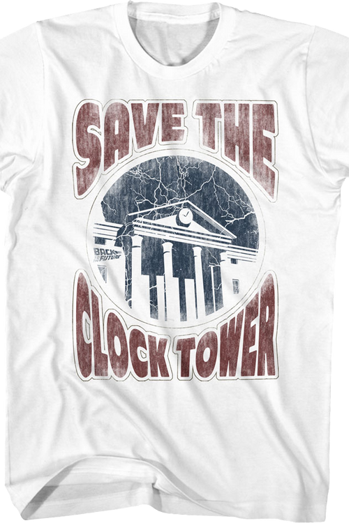 Distressed White Save The Clock Tower Back To The Future T-Shirt