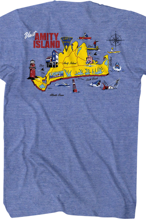 Front & Back Amity Island Map Jaws T-Shirt