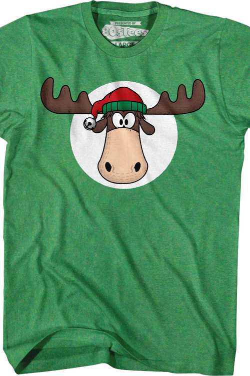 Green Moose Head With Santa Claus Hat Christmas Vacation T-Shirt