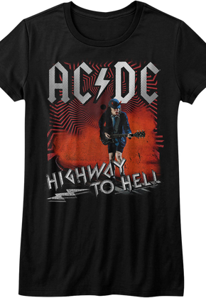 Ladies Angus Young Highway To Hell ACDC Shirt