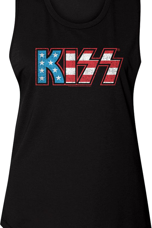 Ladies American Flag Logo KISS Muscle Tank Top