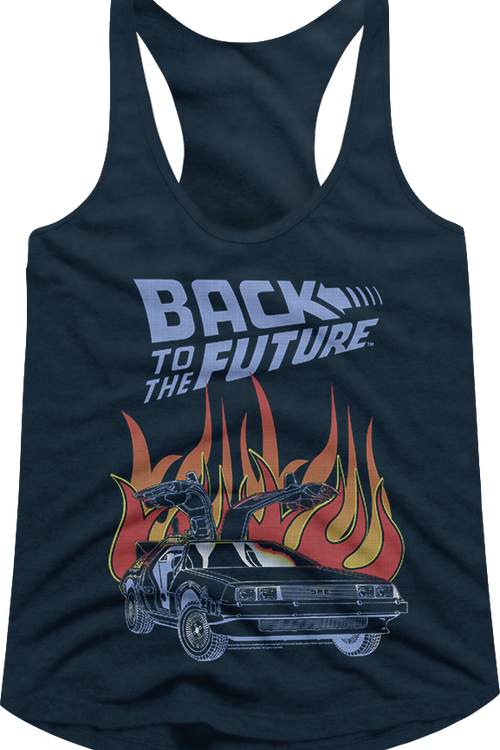 Ladies DeLorean Flames Back To The Future Racerback Tank Top