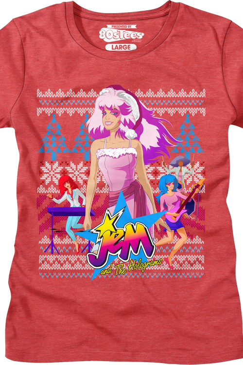 Ladies Jem and the Holograms Faux Knit Christmas Shirt