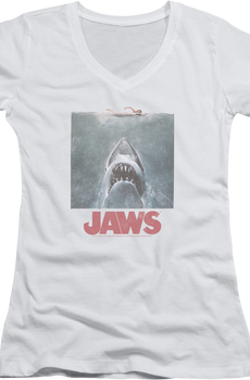 Ladies Movie Poster Jaws V-Neck Shirt