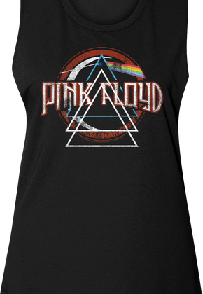 Ladies Repeated Prism Dark Side of the Moon Pink Floyd Muscle Tank Top