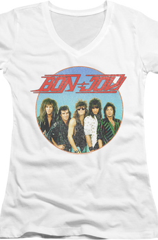 Ladies Retro Circle Bon Jovi V-Neck Shirt