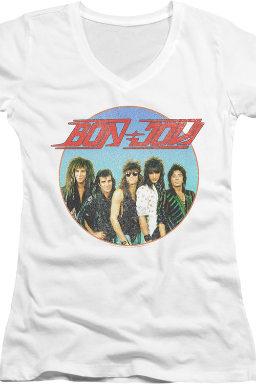 Ladies Retro Circle Bon Jovi V-Neck Shirt