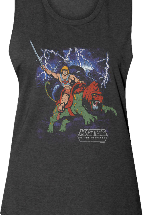 Ladies Vintage He-Man & Battle Cat Poster MOTU Muscle Tank Top