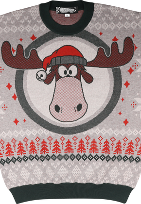 Moose Head With Santa Claus Hat Christmas Vacation Knitted Sweater