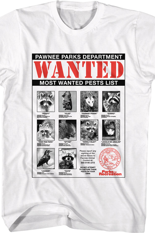 Most Wanted Pests List Parks and Recreation T-Shirt