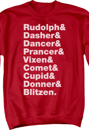 Reindeer Names Christmas Sweatshirt