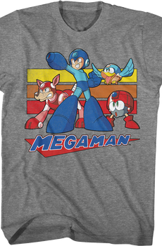 Retro Stripes Collage Mega Man T-Shirt
