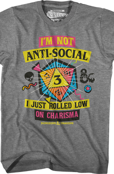 Graphite Heather Rolled Low On Charisma Dungeons & Dragons T-Shirt