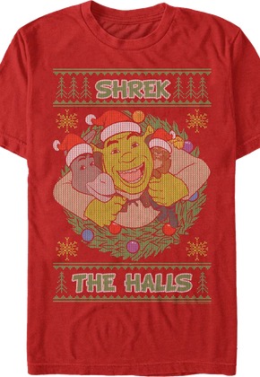 Shrek The Halls Faux Ugly Christmas Sweater Shrek T-Shirt