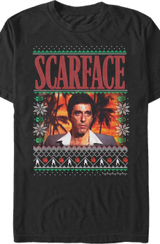 Tony Montana Faux Ugly Christmas Sweater Scarface T-Shirt