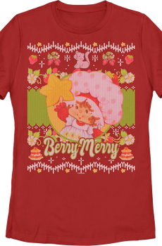 Womens Berry Merry Faux Christmas Sweater Strawberry Shortcake Shirt